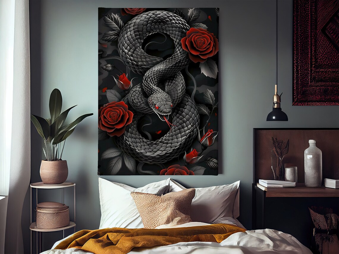 Snake and Roses Surreal Animal Wall Art Print - Image 4