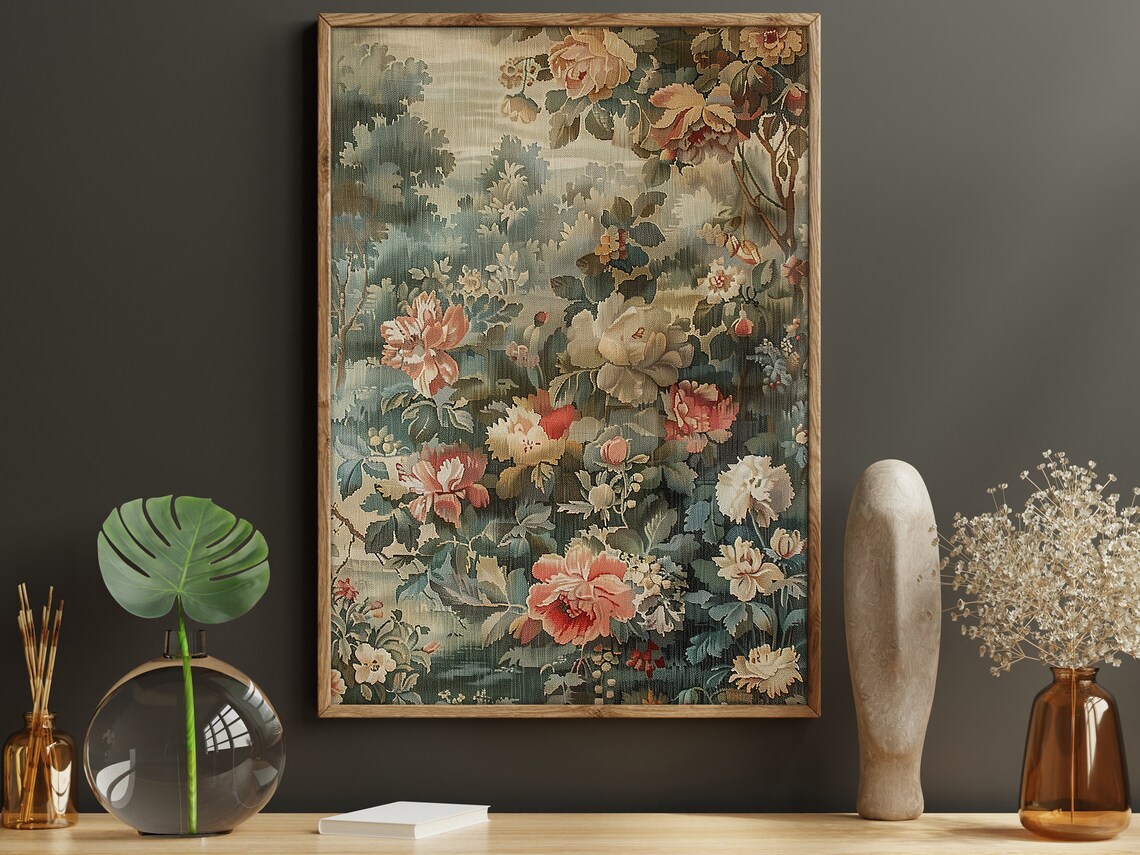 Antique Garden Roses Peonies Vintage Botanical Tapestry Wall Art Print