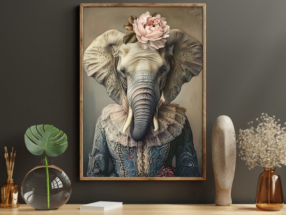 Vintage Renaissance Elephant Art Print, Retro Decor