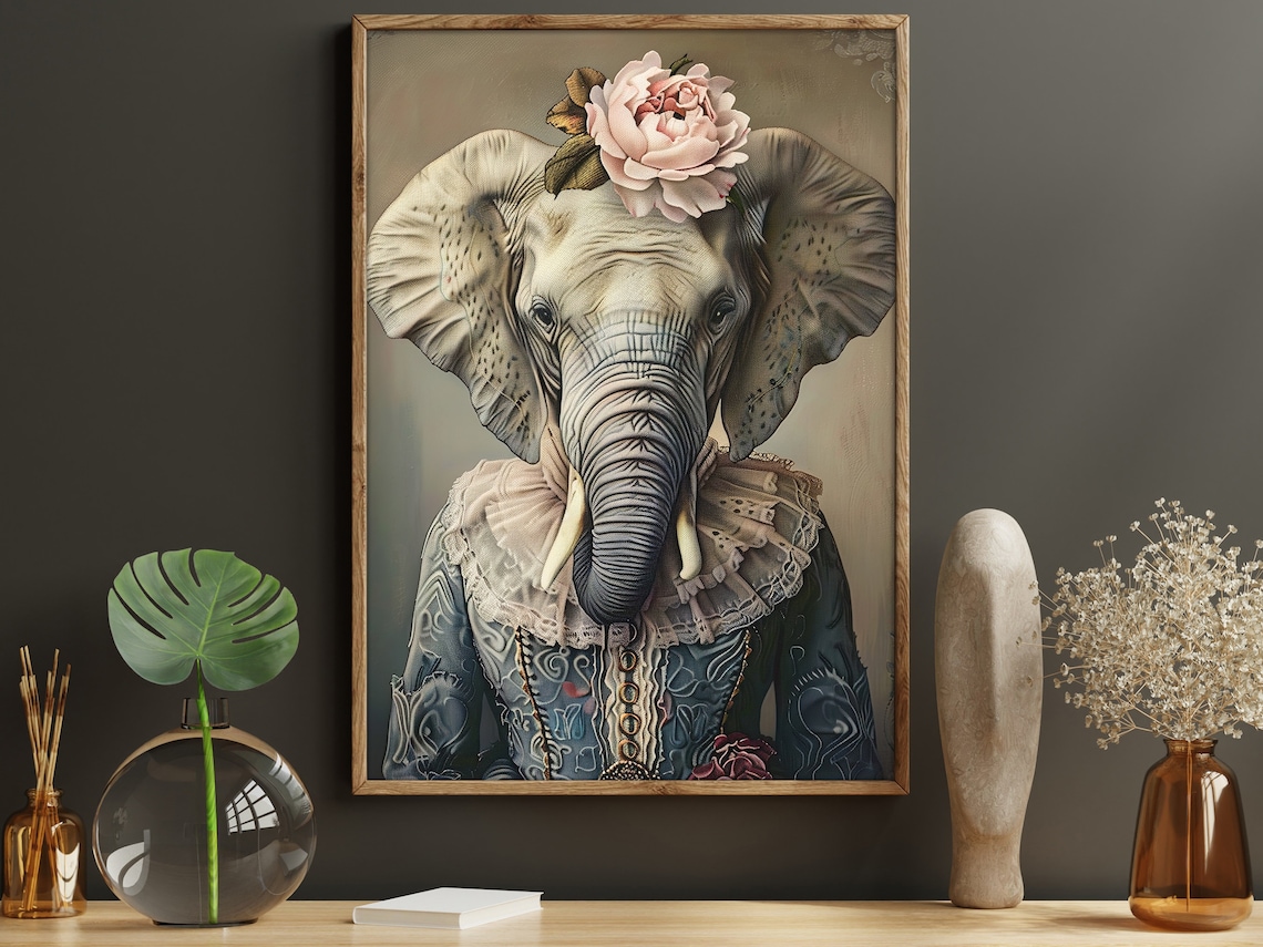 Vintage Renaissance Elephant Art Print, Retro Decor