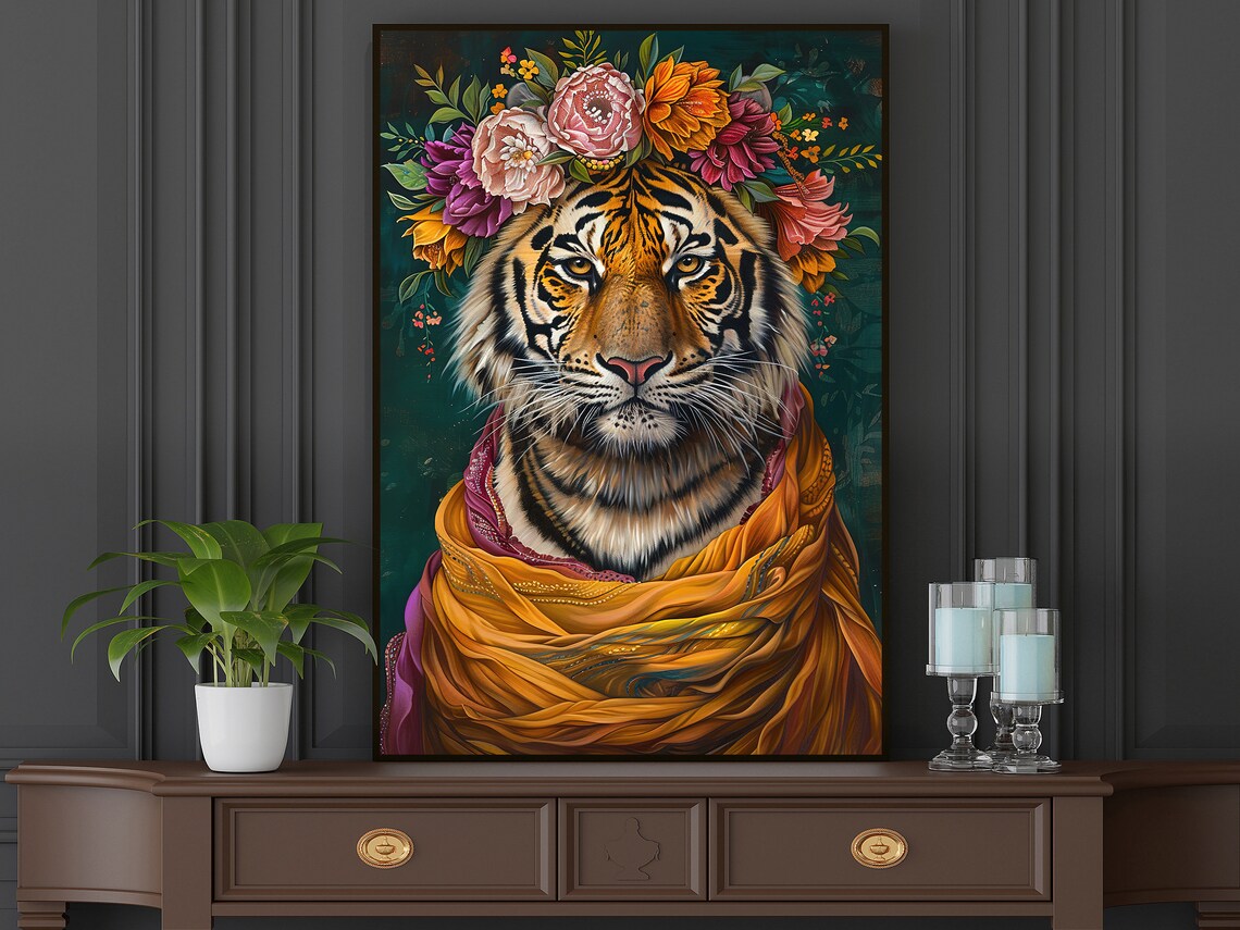 Matisse-Inspired Maximalist Floral Tiger Art Print - Image 5