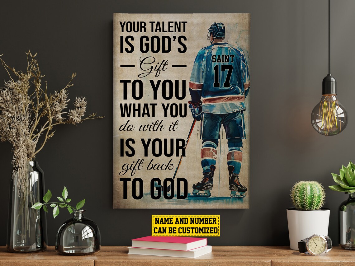 Vintage Hockey God Personalized Poster, Christ Gift - Image 3
