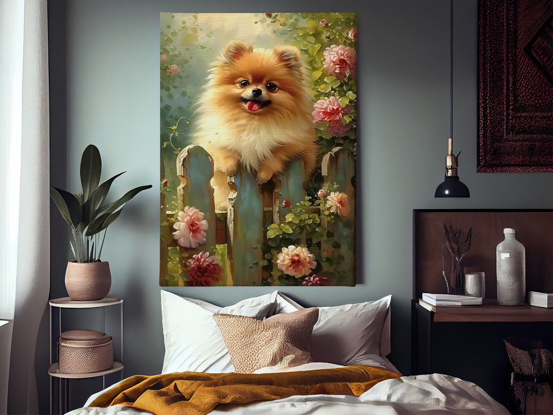 Vintage Cute Dog On The Fence Oil Painting Dog Print Dog Print Flowers Poster Print Pet Wall Art Dog Lovers Gift - Image 3