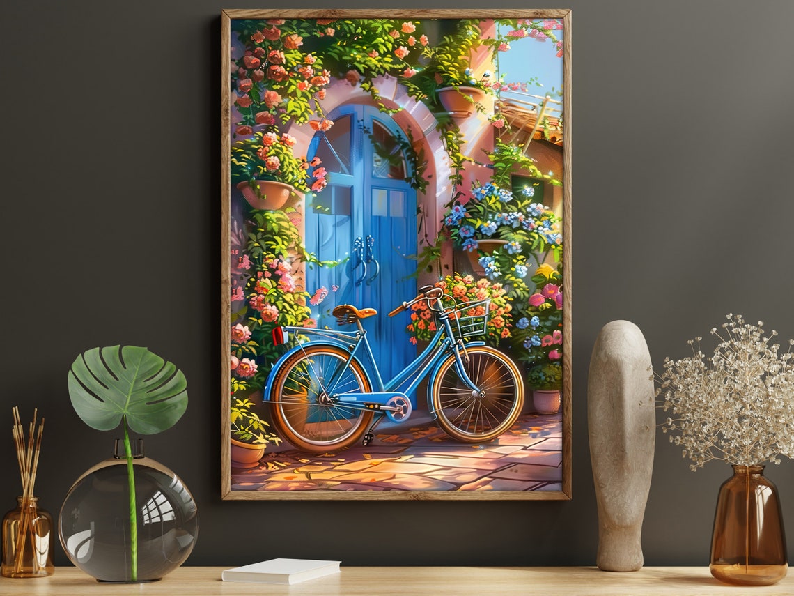 Vintage Countryside House Door Oil Painting Dreamy House Art Print Flowers Print Flowers Wall Art - Image 4