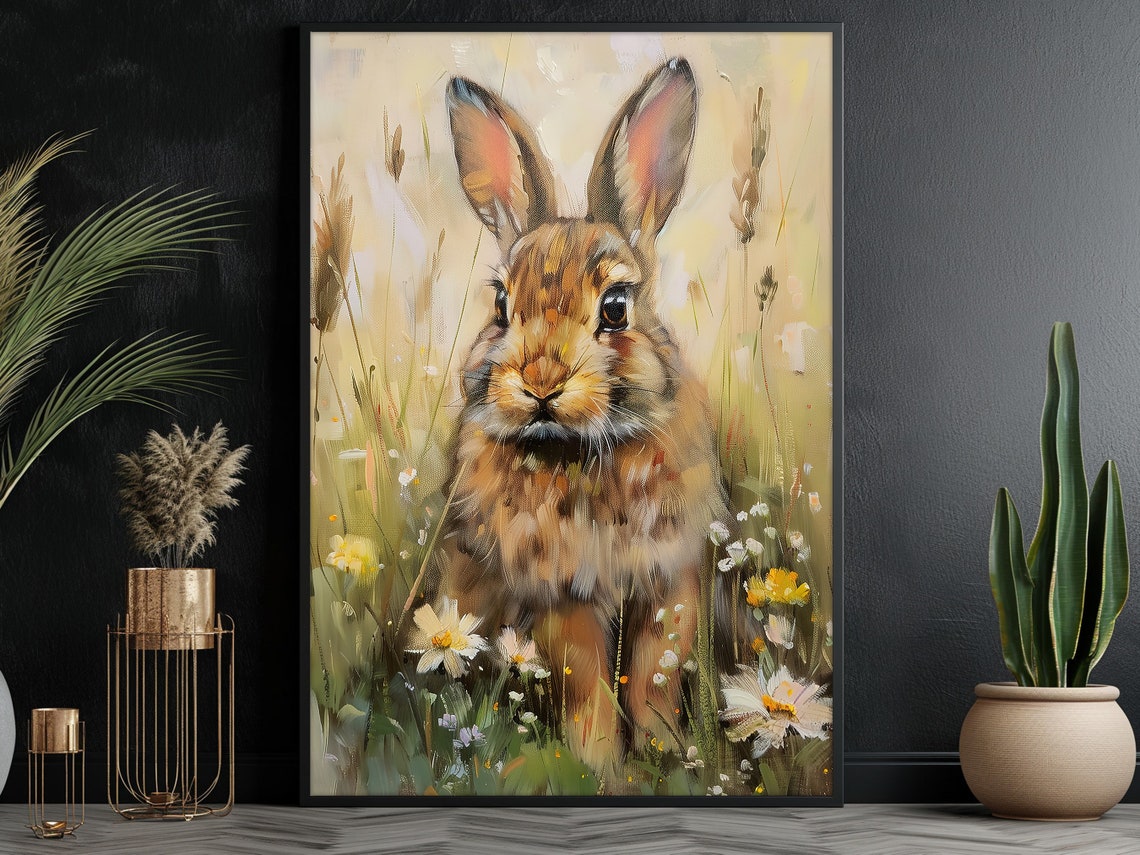 Rabbit Sitting In Wildflower Meadow Golden Light Nursery Animal Poster - Image 3