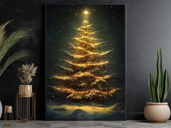Vintage Christmas Tree Art Print, Cozy Holiday Decor