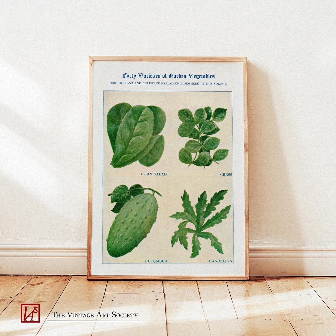 Vintage Green Vegetables Poster, Retro Garden Print
