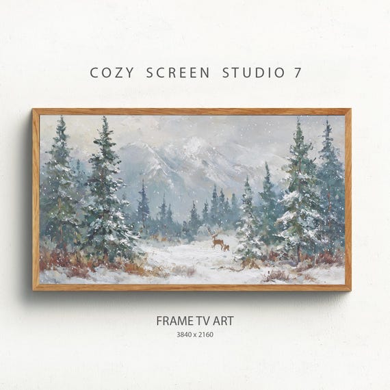 Snowy Winter Landscape Painting Frame Tv Art Christmas