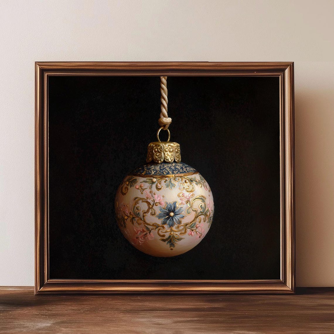 Antique Ornament Wall Art Vintage Christmas Painting