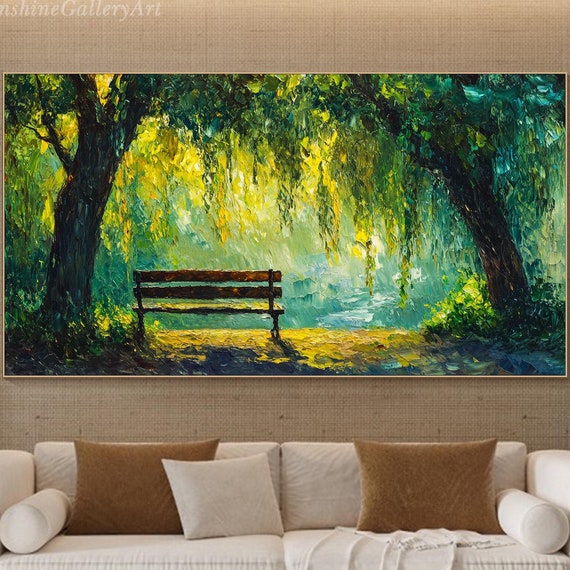 Serene Willow Tree Oil Painting On 3d Tranquil Garden Textured Wall Art Vibrant Landscape Oil Painting Living Room Wall Art