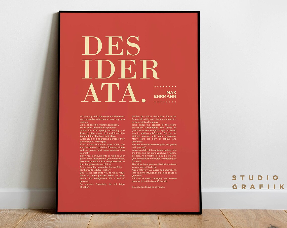 Desiderata Art Print Max Ehrmann Poem Typographic Poster 10 Unframed Poster Motivational Literature Red