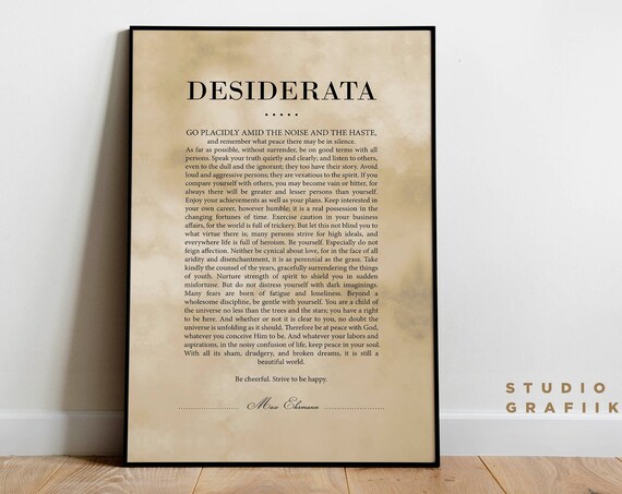 Desiderata Art Print Unframed Poster Max Ehrmann Poem Typographic Poster 14 Motivational Poem Minimalist Print Literature