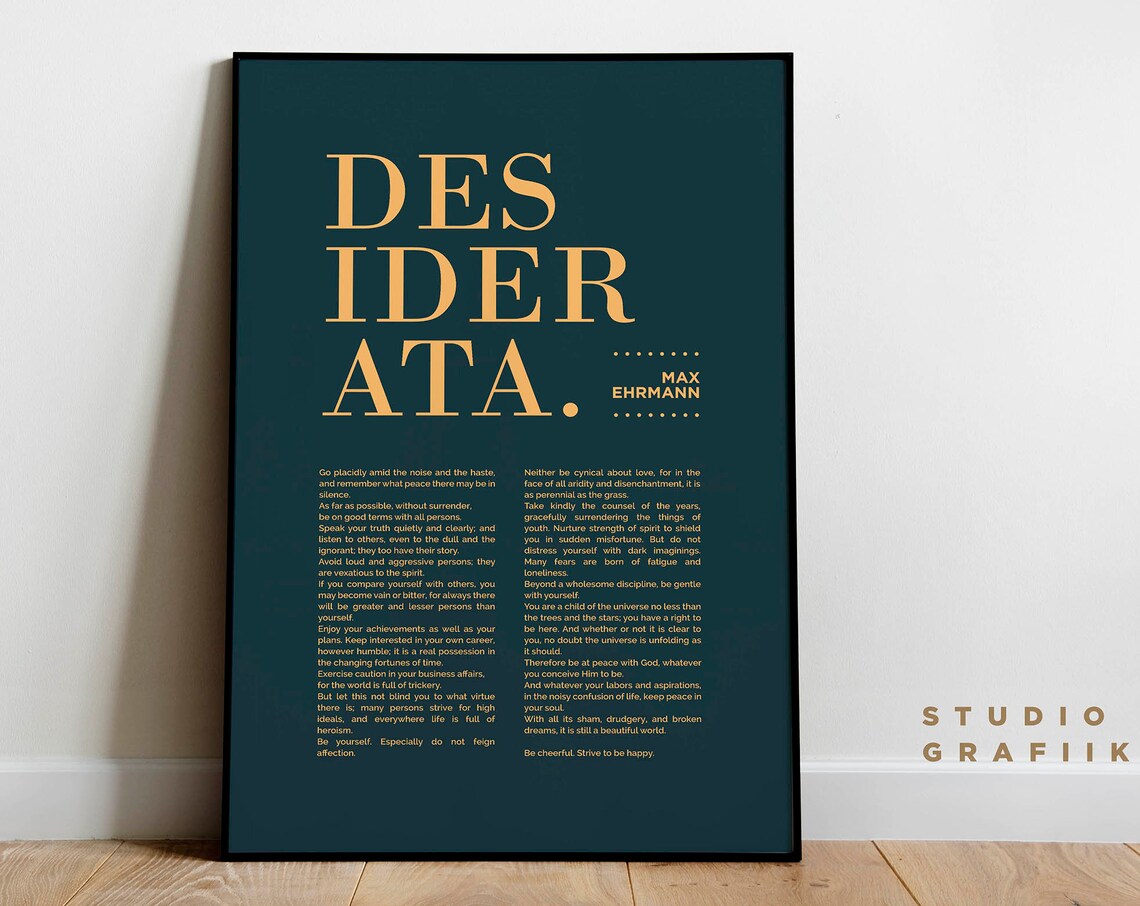 Desiderata Art Print Unframed Poster Max Ehrmann Poem Typographic Poster 9 Motivational Literature Navy And Beige