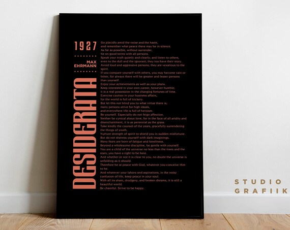 Desiderata Art Print Unframed Poster Max Ehrmann Poem Typographic Poster 4 Motivational Poem Literature Black And Red