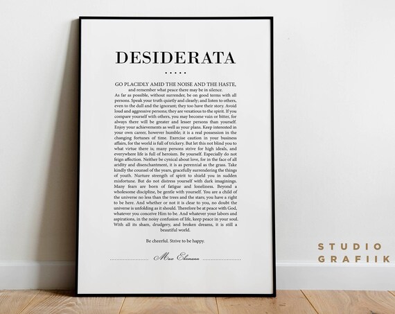 Desiderata Art Print Max Ehrmann Poem Typographic Poster 11 Motivational Poem Unframed Poster Minimalist Print Literature