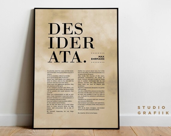 Desiderata Art Print Unframed Poster Max Ehrmann Typographic Poster 7 Motivational Poem Literature Vintage Paper