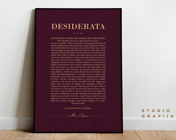 Desiderata Art Print Unframed Poster Max Ehrmann Poem Typographic Poster 13 Motivational Poem Print Literature Dark Purple