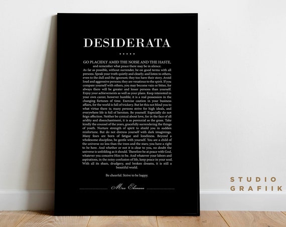 Desiderata Art Print Max Ehrmann Poem Typographic Poster 12 Motivational Poem Minimalist Print Literature Unframed Print