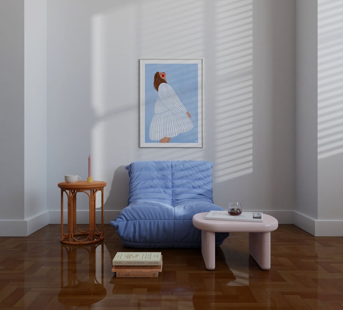 The Woman With Blue Stripes Minimal Portrait Art Print - Image 4
