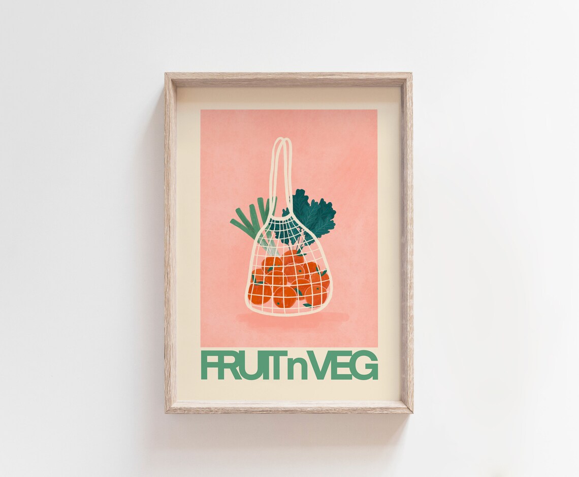 Fruit N Veg Botanical Kitchen Art Print, Modern Poster