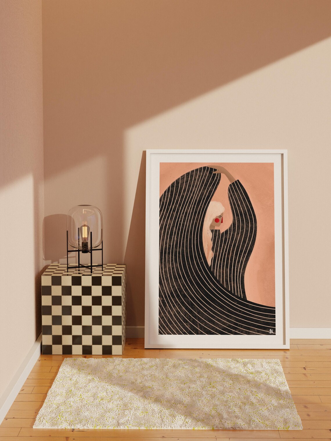 Woman With Black Dress Minimal Portrait Art Print - Image 2