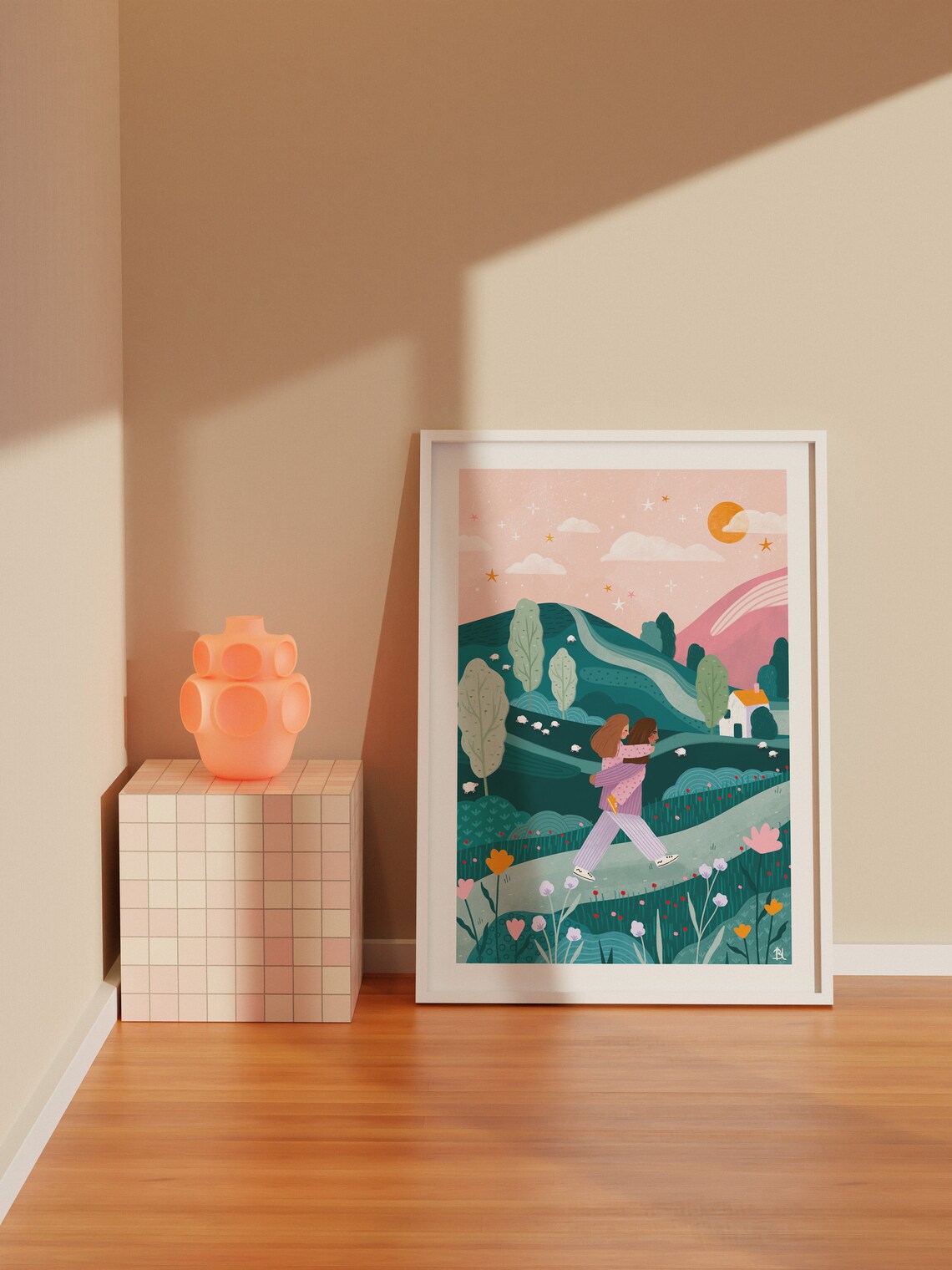 Mummy Daughter Countryside Walk Illustration Art Print - Image 4