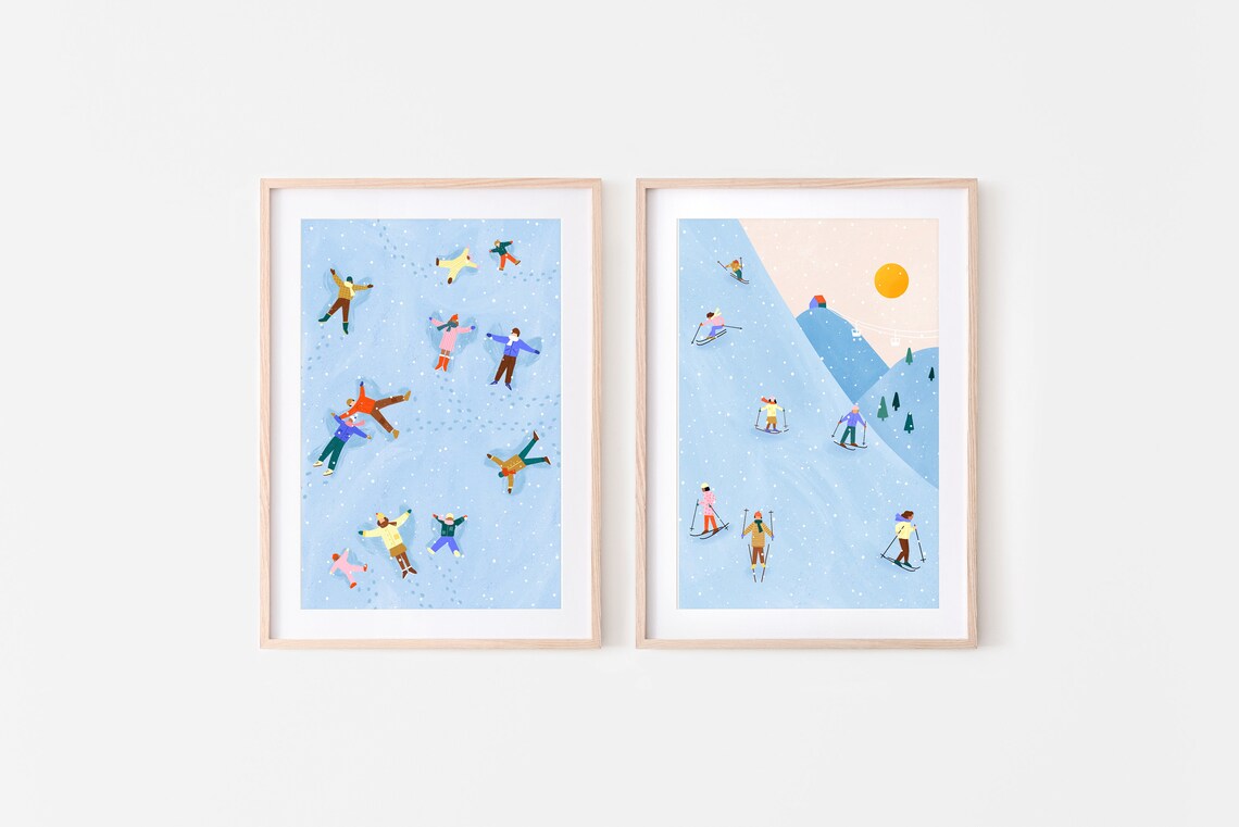Skiing Winter Scene Art Print, Winter Sports - Image 2