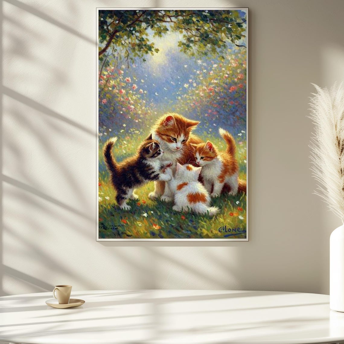 Playful Kittens Among Flower Garden Blossoms Painterly Pet Poster