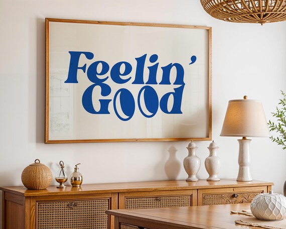Feelin Good Retro Cobalt Blue Groovy Typography Mid Century Poster