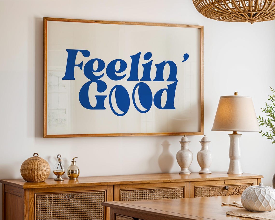Feelin Good Retro Cobalt Blue Groovy Typography Mid Century Poster