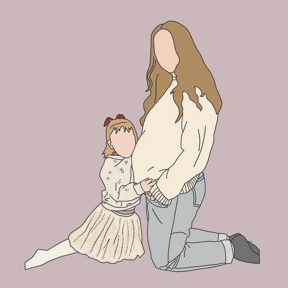 Personalised Faceless Mother Daughter Portrait Family Art Poster