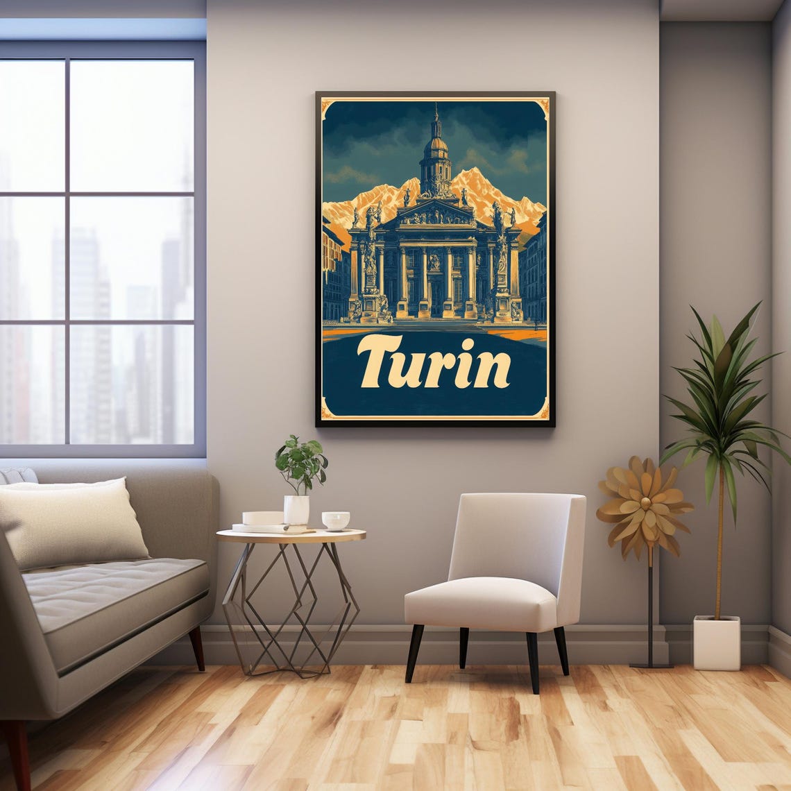Vintage Turin Poster Neoclassical Architecture With Mountains Instant For Wall Art Decoration - Image 3