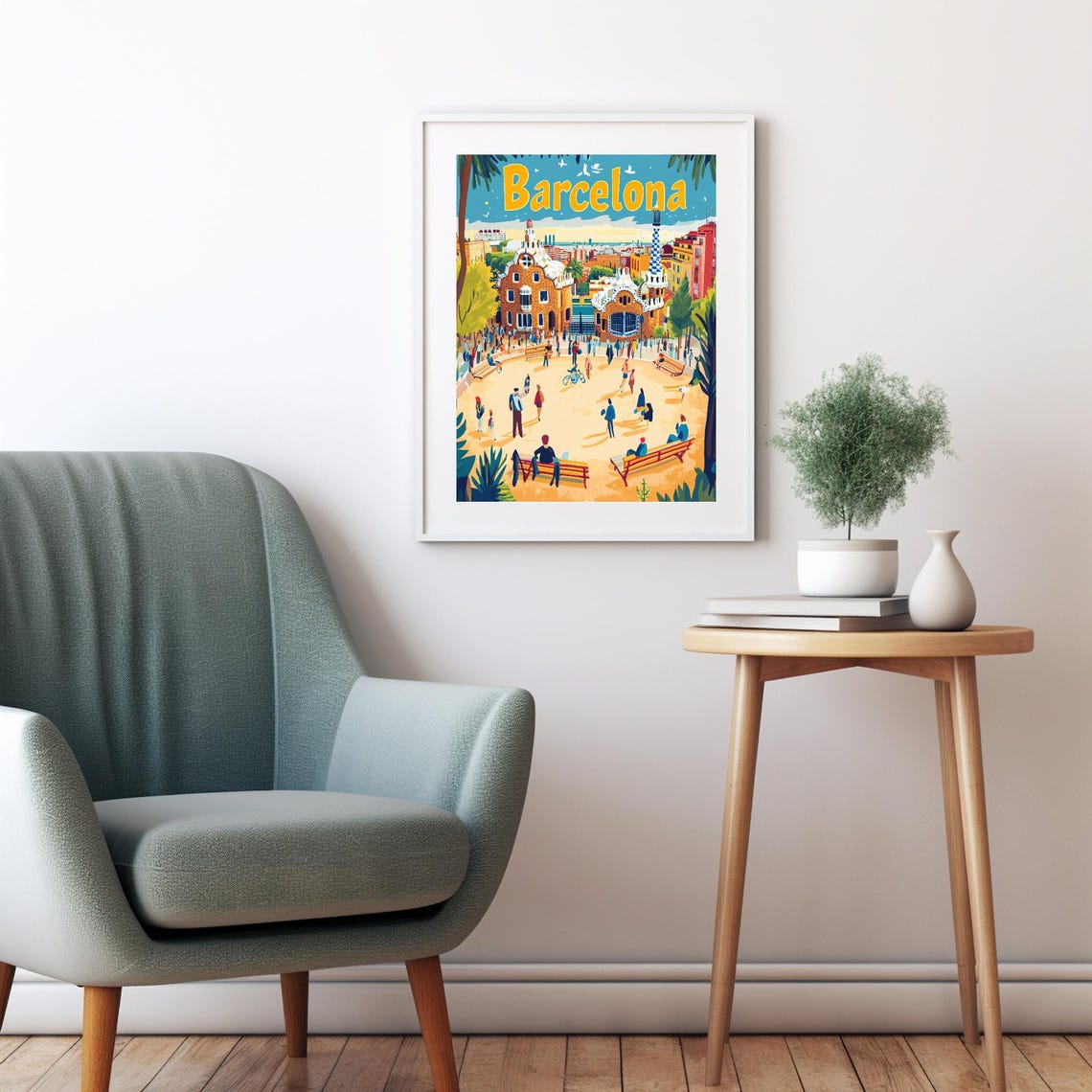 Vibrant Barcelona Plaza Illustration Whimsical Architecture And Lively Atmosphere In Bold Playful Art Style - Image 2