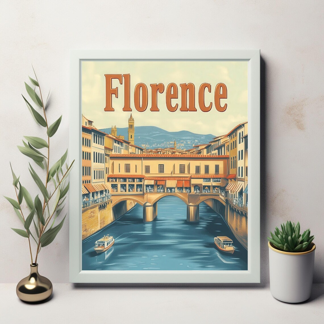 Vintage Florence Poster, Ponte Vecchio Bridge