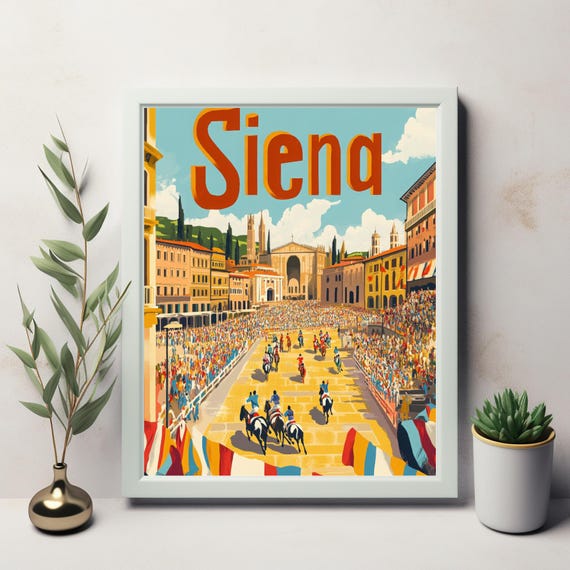 Exciting Palio Di Siena Horse Race Scene Vibrant Art Of Siena With Bold Displayed
