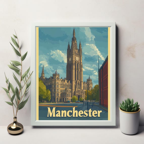 Manchester A Beautiful Stylized Illustration Of The Citys Grand Architecture And Urban Charm In Art Form