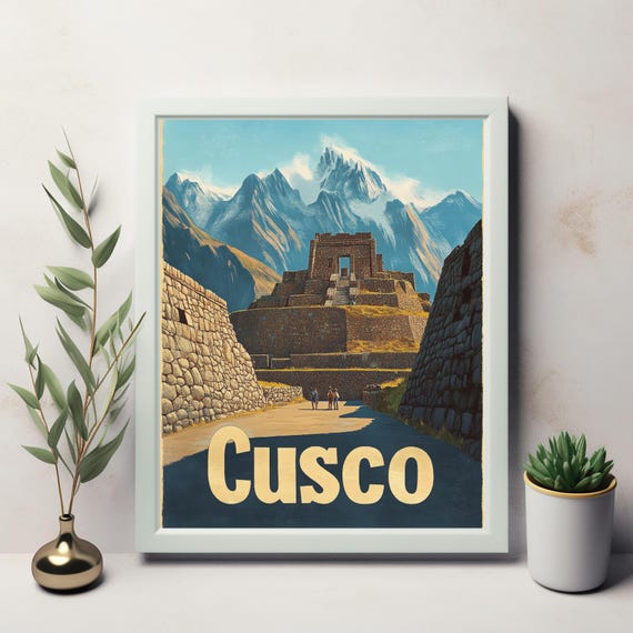 Vintage Cusco Poster Serene Landscape With Incan Ruins And Majestic Mountains Instant Wall Art