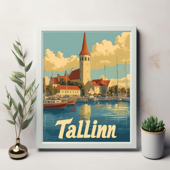 Tallinn Vintage Poster, Serene Harbor Scene