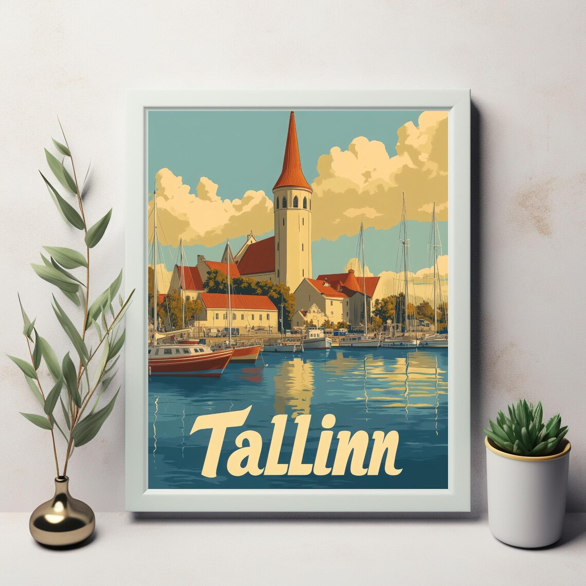 Tallinn Vintage Poster, Serene Harbor Scene