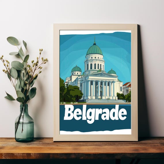 Belgrade A Vibrant Travel Poster Featuring A Grand Cathedral With Stunning Architecture And Urban Surroundings