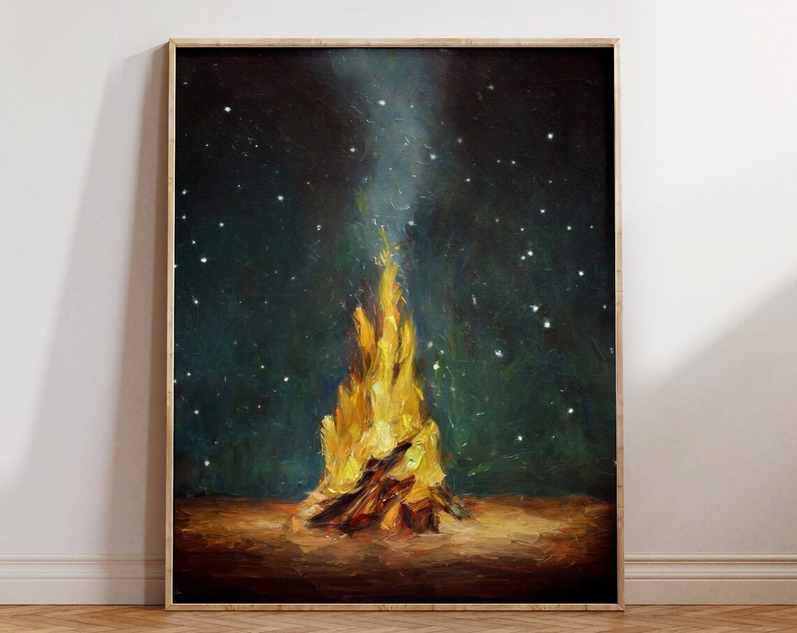 Campfire Forest Camping Vintage Style Art Print