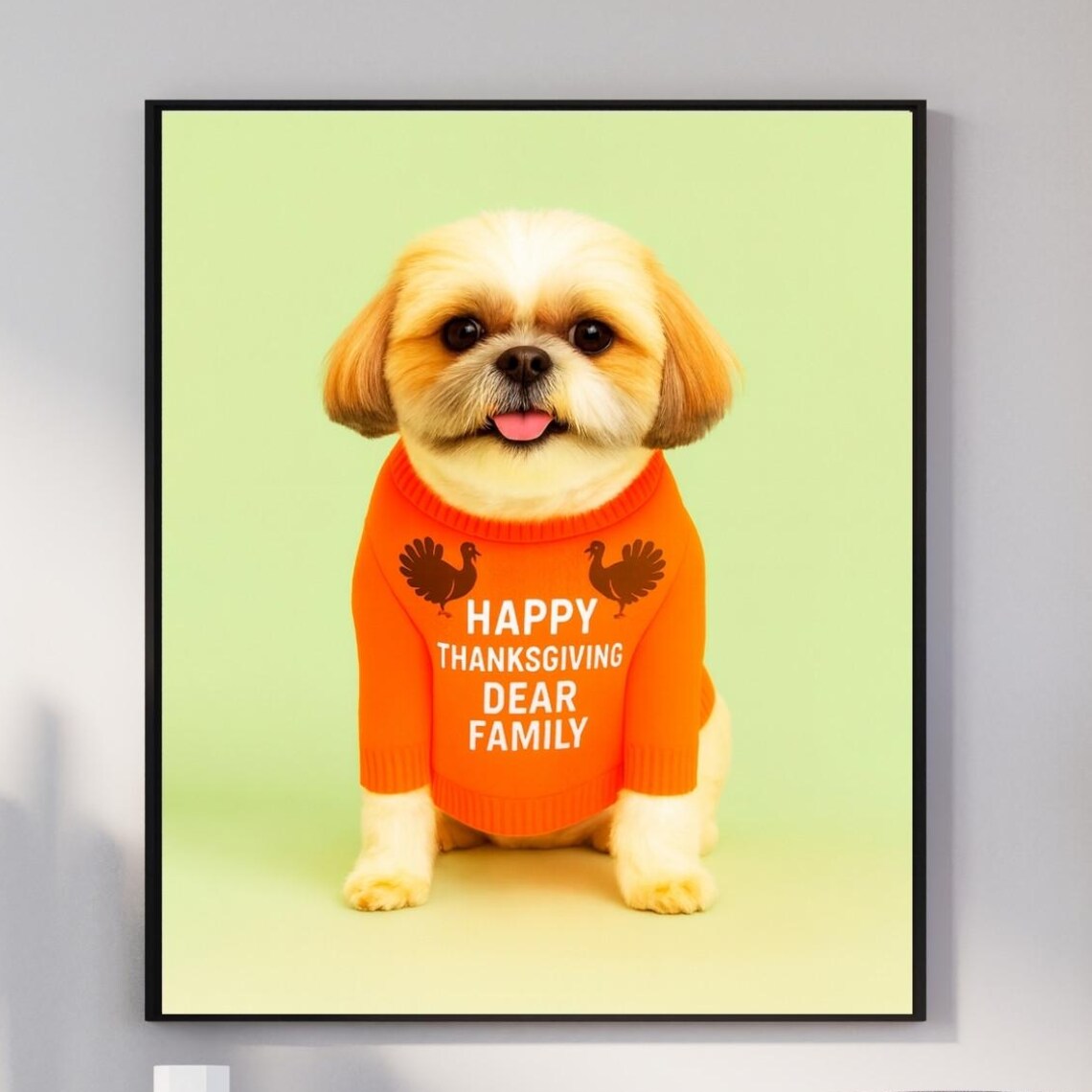 Shih Tzu Happy Thanksgiving Dear Family Orange Sweater Poster