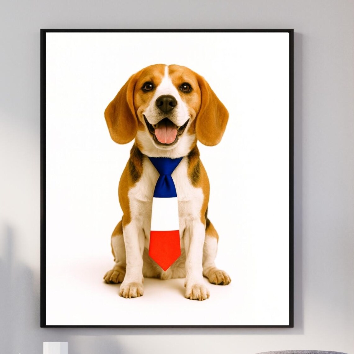 Beagle France Flag Tie Dog Portrait French Theme Gift Poster