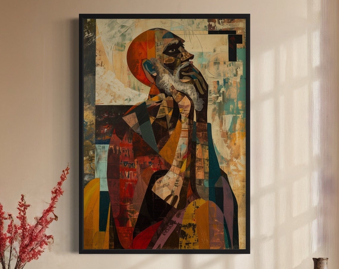 Abstract Geometric Bearded Man Portrait Warm Earthy Modern Art Print - Image 4