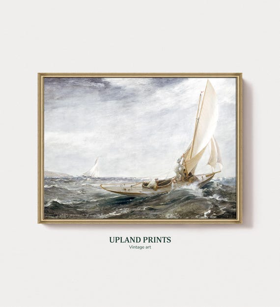 Coastal Sailing Painting Wall Art Yacht Sailboat Art Print Nautical Wall Decor Antique Sailboat Print Yacht Wall Art Rough Seas 118