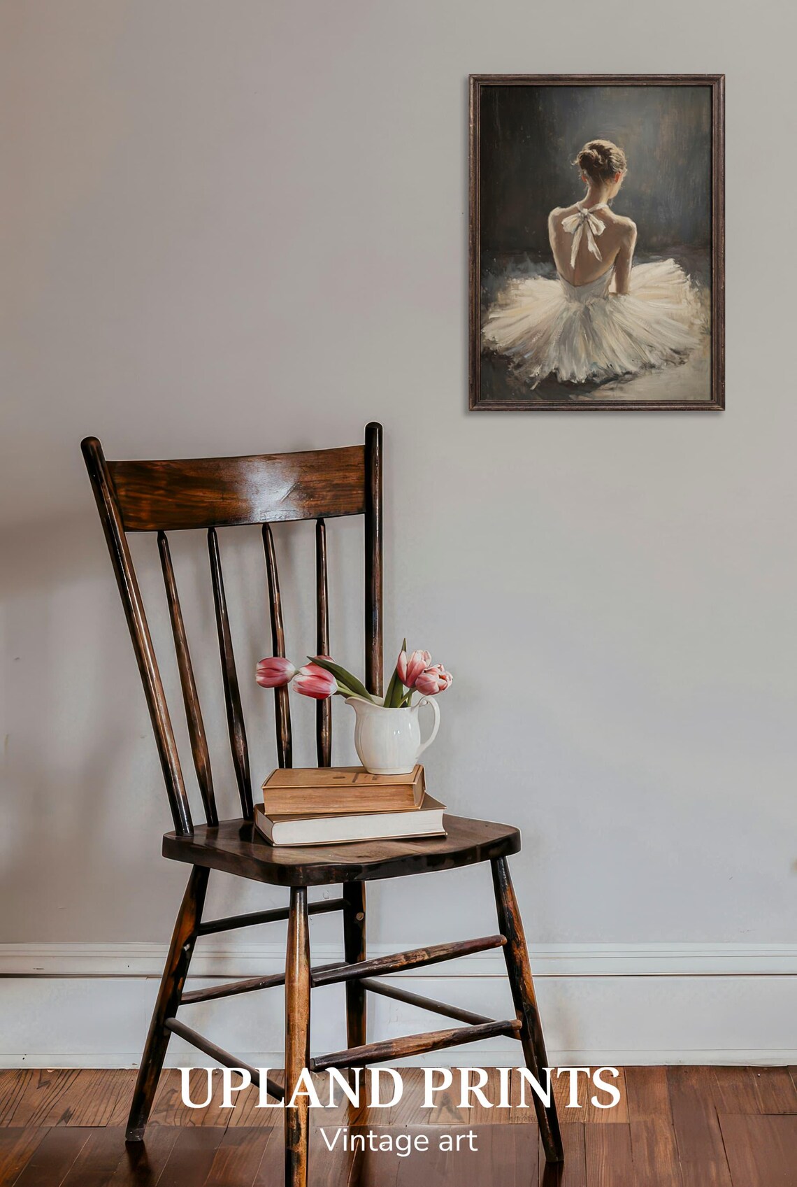 Seated Ballerina In White Tutu From Behind Moody Dancer Painting Poster - Image 2