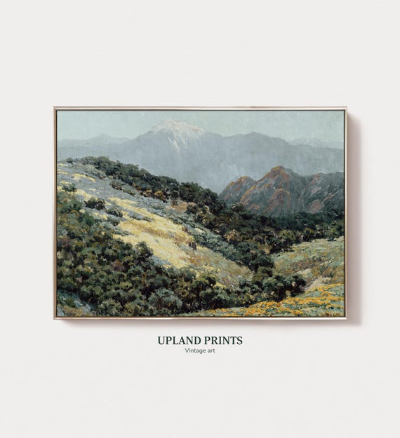 Green Mountain Painting Mountain Landscape Hills Print Vintage Mountain Art Print Impressionist Landscape Wall Art Mountain Print 115