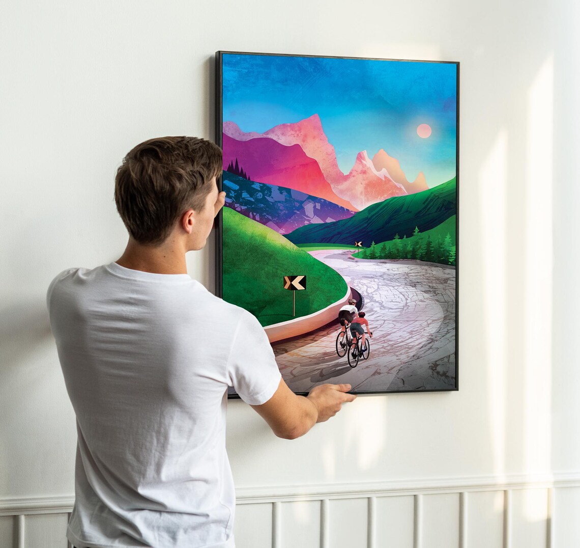 Cycling Friends Reaching Mountain Pass Art Print - Image 4