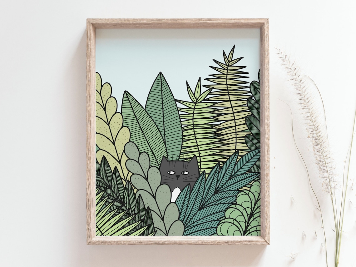 Tuxedo Cat Botanical Art Print, Funny Cat Poster - Image 3