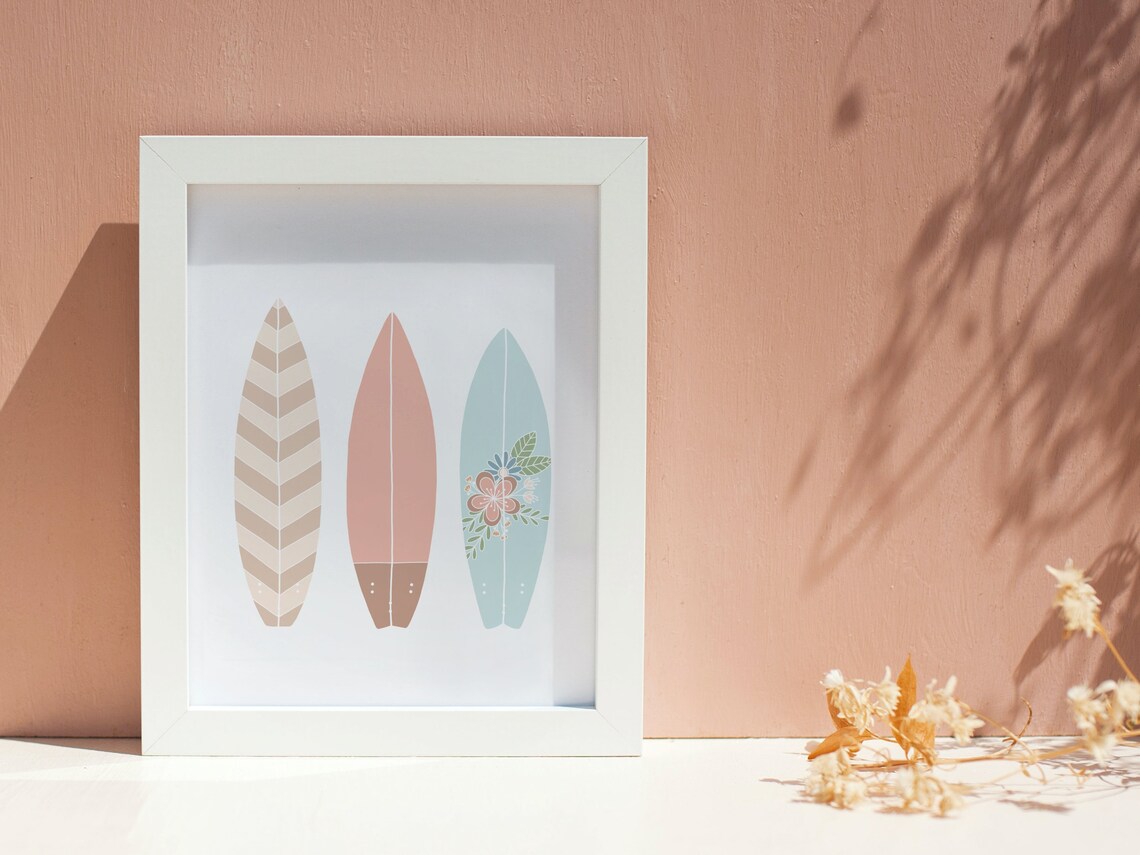 Surfboard Print Pastel Color Poster, Minimalist Surf Art - Image 3